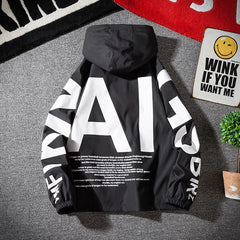 Raglan Letter Print Hooded Jacket