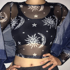 Sun And Moon Mesh Crop top