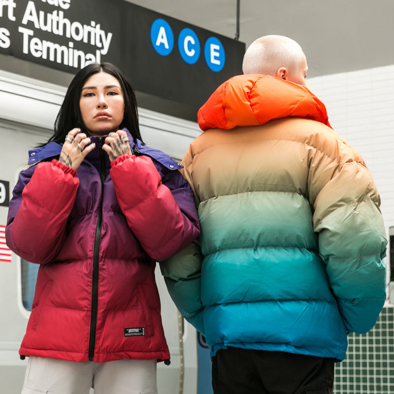 Rainbow Degraded hooded zipper coat