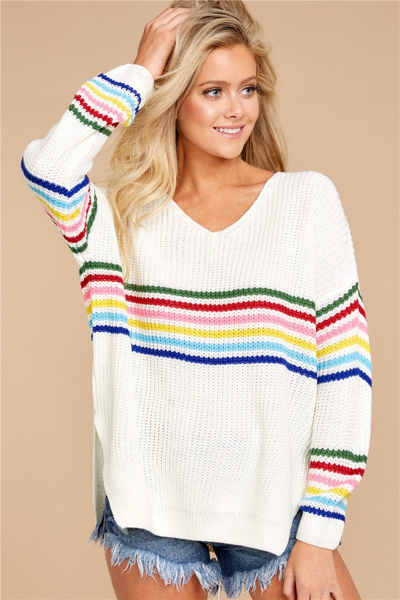 Rainbow Striped Knitted Sweater