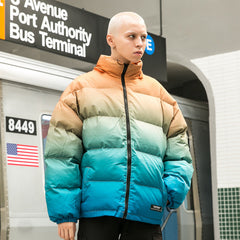 Rainbow Degraded hooded zipper coat