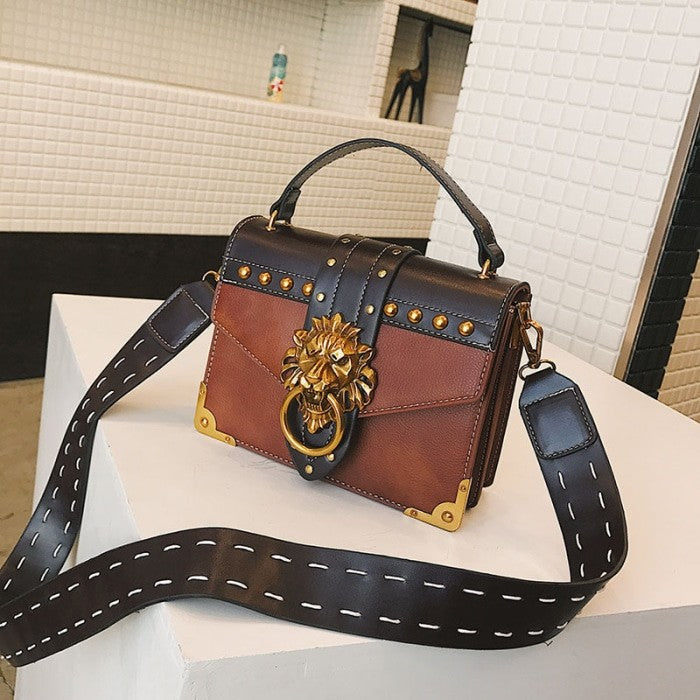 Metal Lion Head PU Leather Crossbody Bag