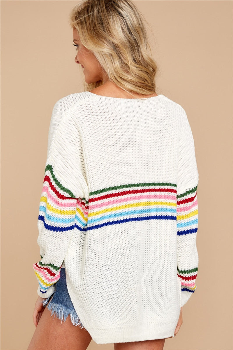 Rainbow Striped Knitted Sweater