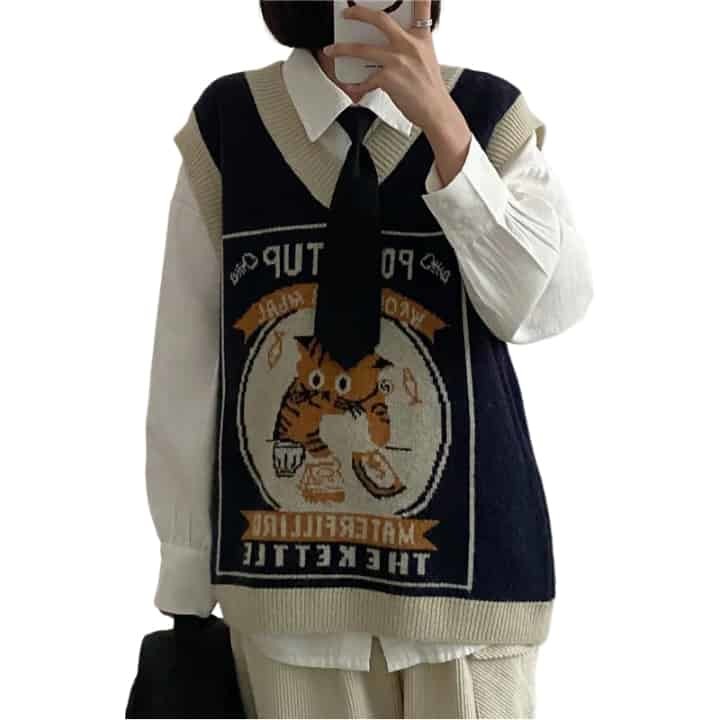 Kawaii Pouritup Cat Knitted Vest