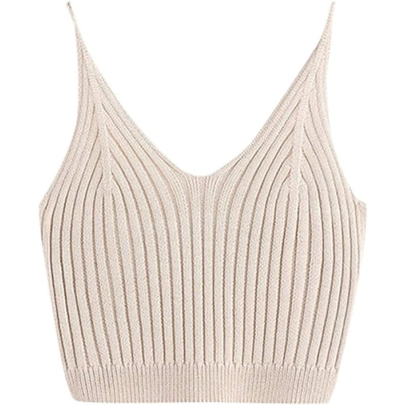 Solid Color Ribbed Knit Crop Top