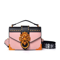 Metal Lion Head PU Leather Crossbody Bag