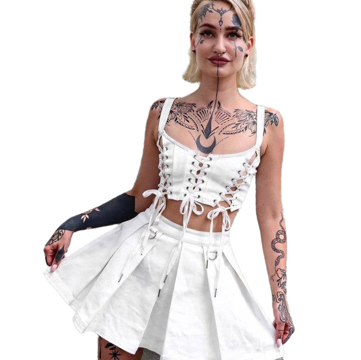 Gothic Grunge White Crop Tops