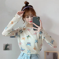 Butterfly Long Sleeved See through Sweatshirt With Tube