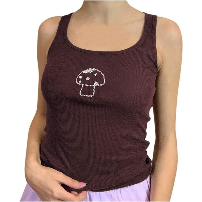 Mushroom Graphic Tees Tank Crop Top