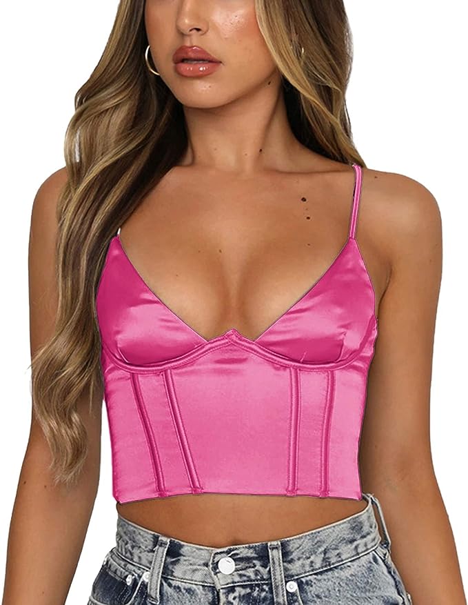 Satin V Neck Sleeveless Crop Corset