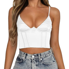 Solid Color Satin V Neck Crop Corset