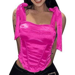 Satin Solid Color Adjustable Shoulder Straps Corset