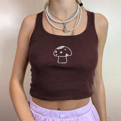 Mushroom Graphic Tees Tank Crop Top