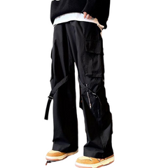 Solid Color Wide Leg Cargo Pants