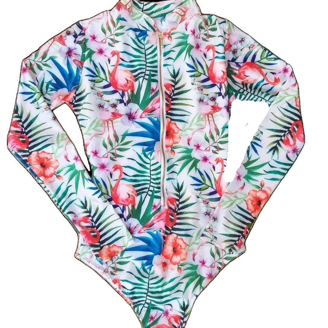 Colour Flower Swimwear With Zipper