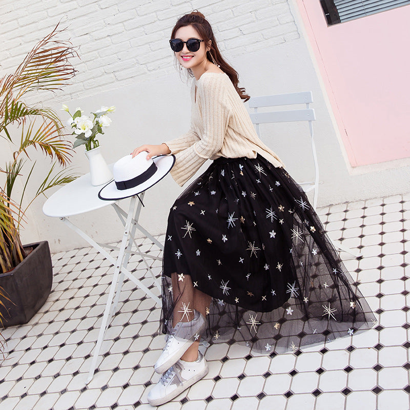 Galaxy Skirt High Waist Embroidery Skirt