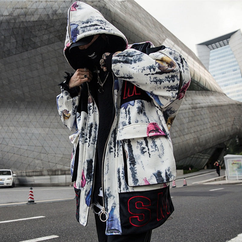 Shark printed zip hat coat