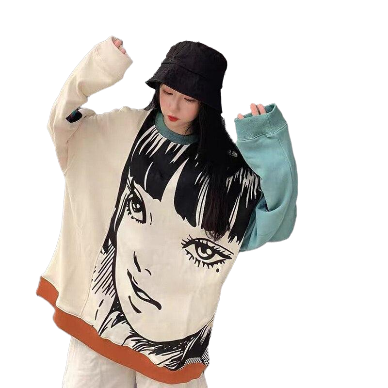 Anime Print Oversize Sweatshirt