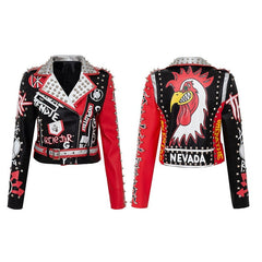 Red & Black Graffiti Motorcycle PU Leather Jacket