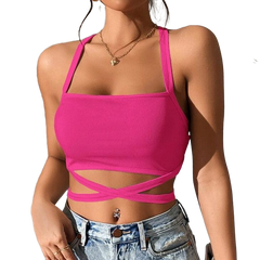 Cross Straps Backless Sleeveless Crop Top