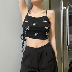 Butterfly Sleeveless Lace-Up Crop Top