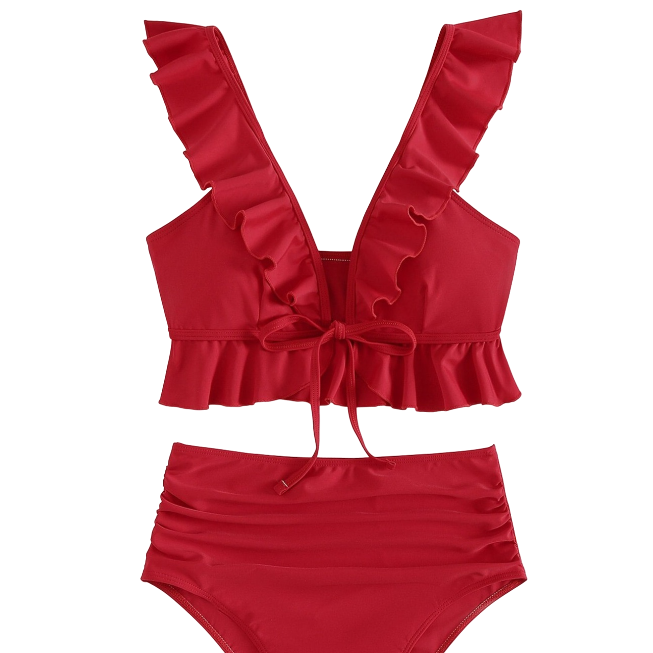 High Waist Ruffle Strap Bikini Set