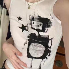 Robot And Stars Print Tank Top