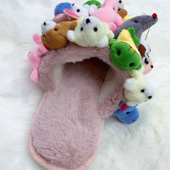 Cotton Furry Flip Flops Cute Teddy Bear Slippers