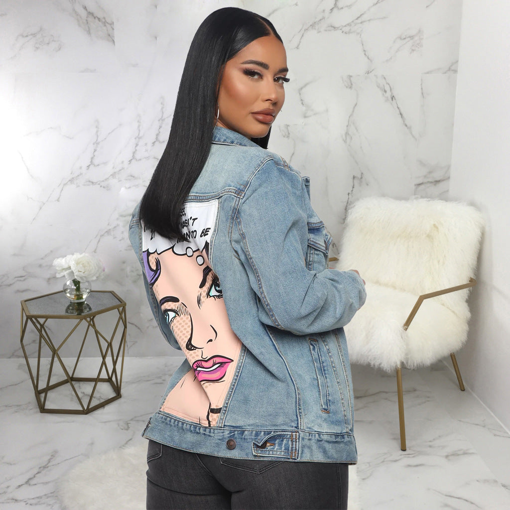 Crying Girl Printed Denim Jacket