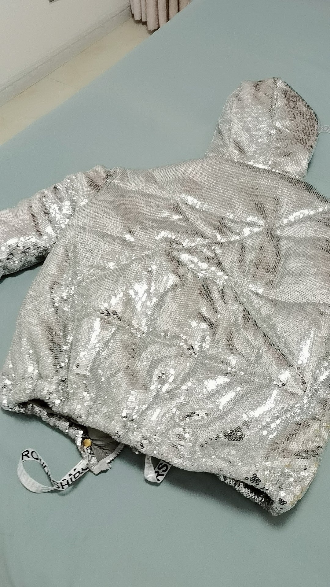 Bling Bling Sequins Glitter Sparkling Silver Hooded Jacket Coat