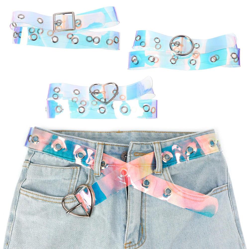 Holographic Clear Metal Pin Buckle Belts