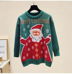 Tree and Santa Claus Loose O-neck Knit Pullover Sweater