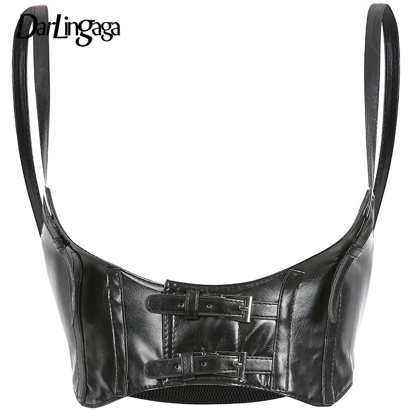 Gothic PU Leather Crop Top