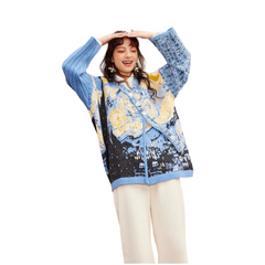 Painting Print Sweater Coat