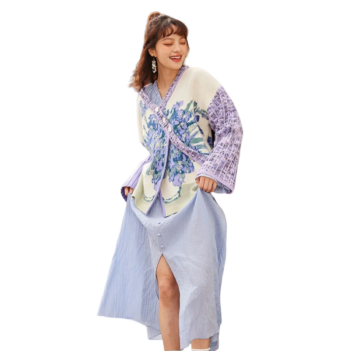 Painting Print Sweater Coat