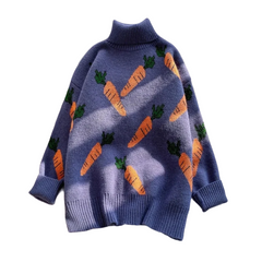 Carrot Print Lantern Sleeve Sweater