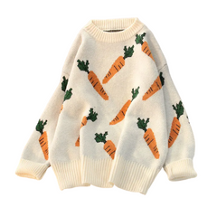 Carrot Print Lantern Sleeve Sweater