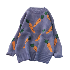 Carrot Print Lantern Sleeve Sweater