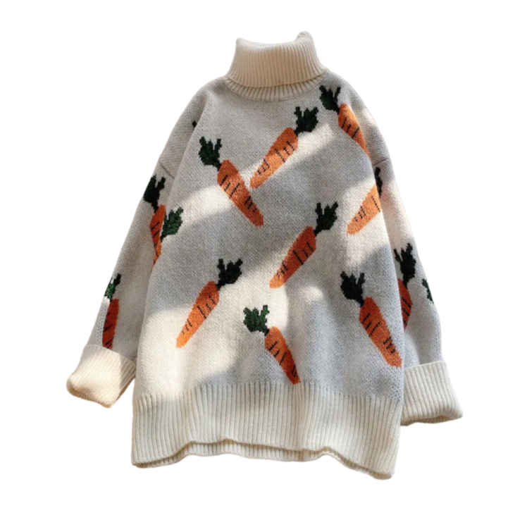 Carrot Print Lantern Sleeve Sweater