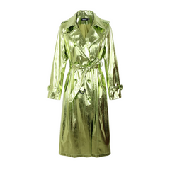 Reflective PU Leather Trench Coat