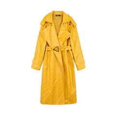 Snakeskin Print PU Leather Trench Coat