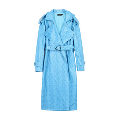 Snakeskin Print PU Leather Trench Coat