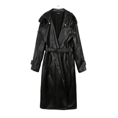 Snakeskin Print PU Leather Trench Coat