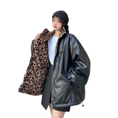 Leopard Print Two-Sided Plush Jacket