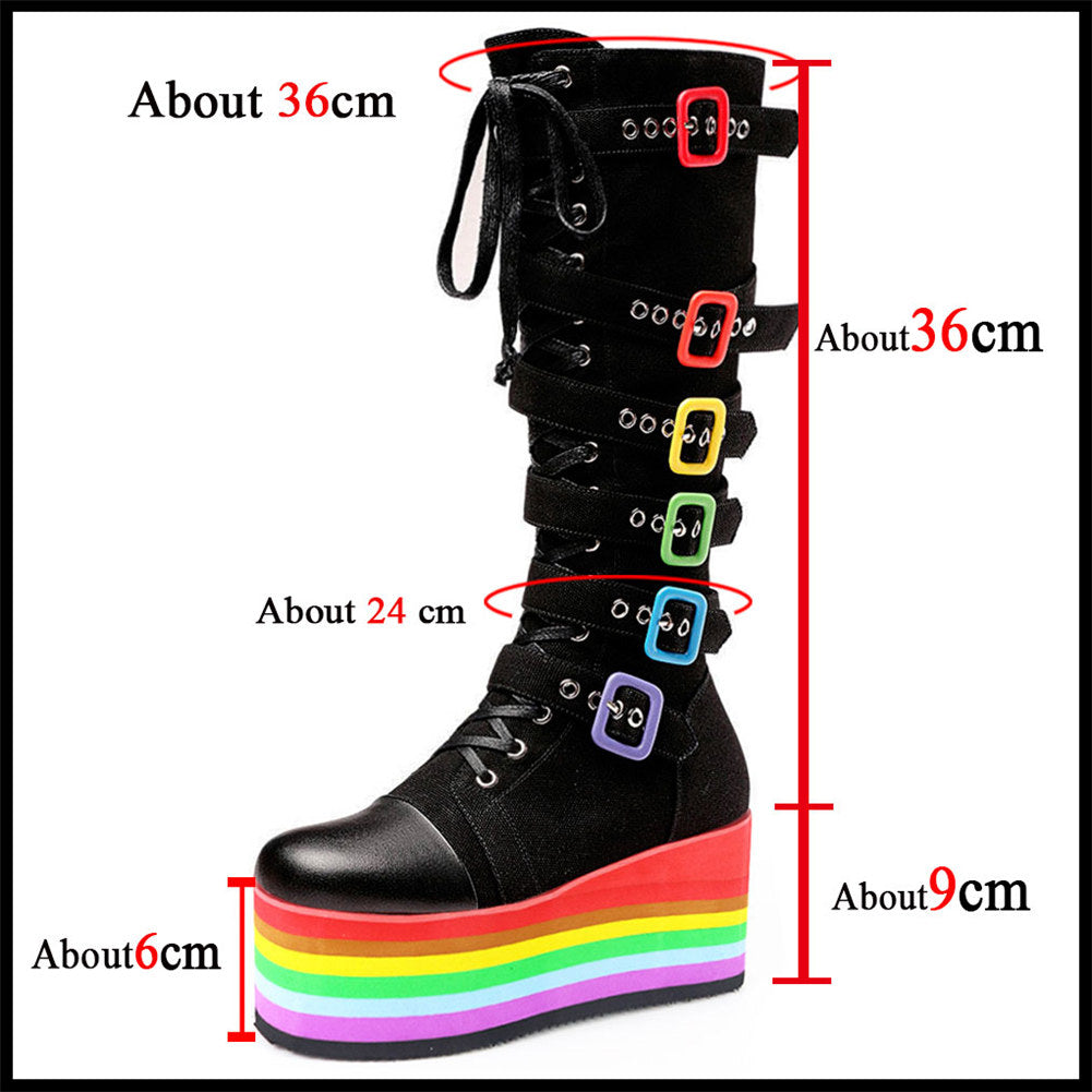 Aesthetic Fashion Rainbow Platform Mid-Calf Boots