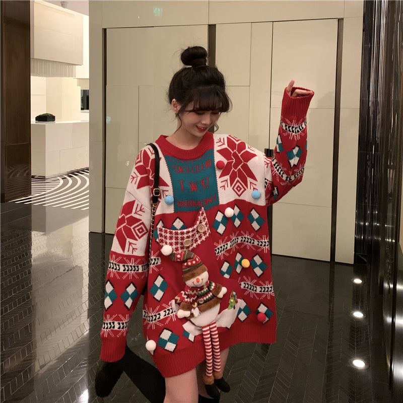 Snowman Christmas Long Thick Plus Oversize Sweater