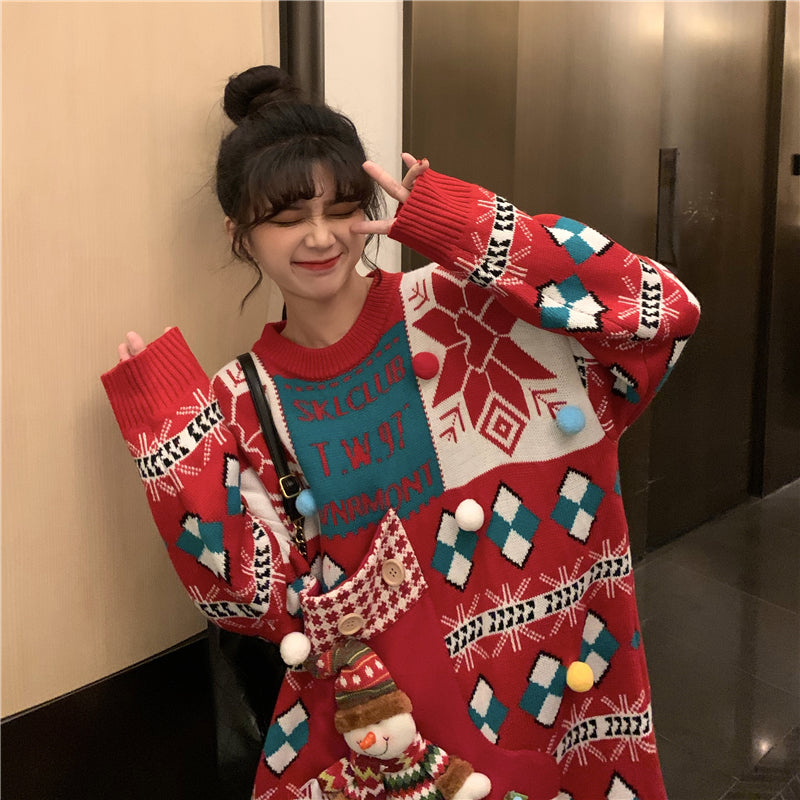 Snowman Christmas Long Thick Plus Oversize Sweater