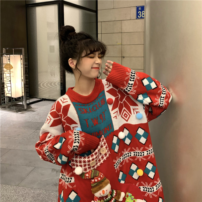 Snowman Christmas Long Thick Plus Oversize Sweater