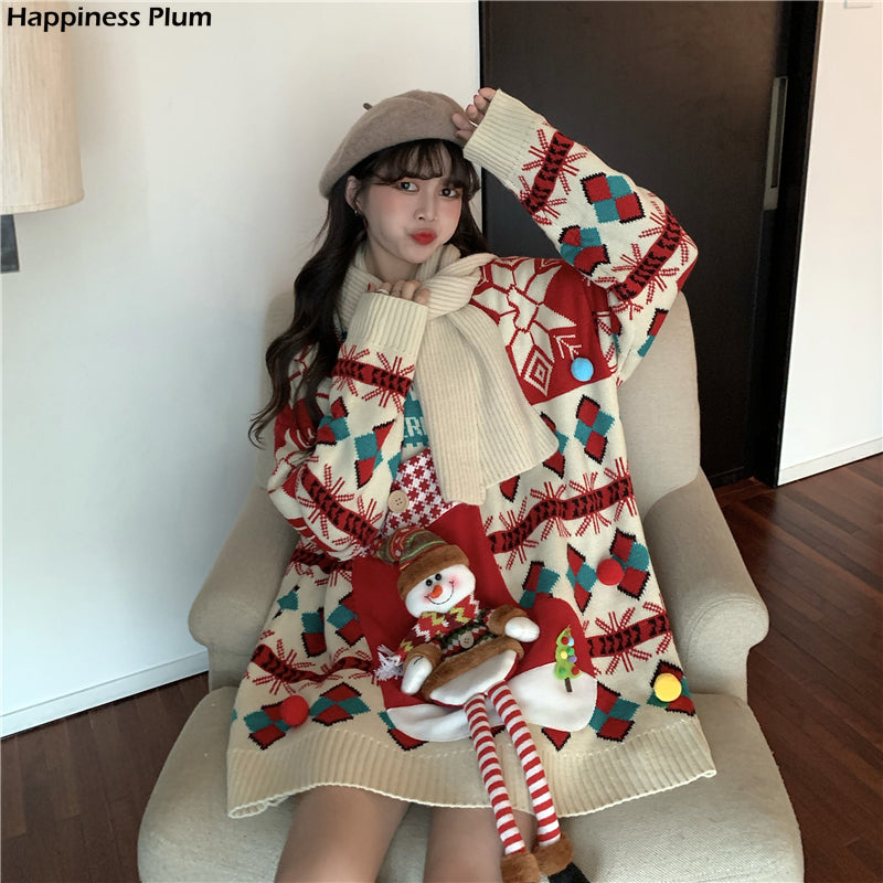 Snowman Christmas Long Thick Plus Oversize Sweater