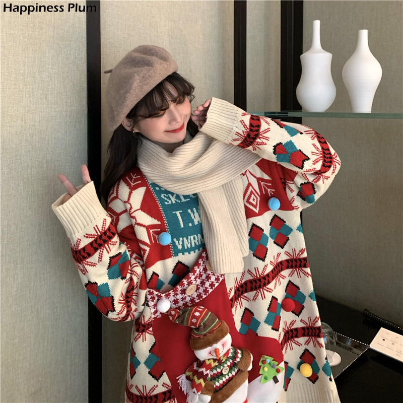 Snowman Christmas Long Thick Plus Oversize Sweater